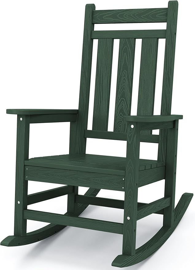 Rocking Chair for Porch in Green, Recycled HDPE, 350 lb Capacity
