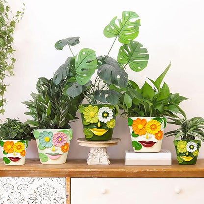 GUGUGO 8 Inch Large Flower Face Planters, Abstract Unique Head Plant Pot with Drainage, Rainbow Colorful Cute Flower Plant Pots for Indoor Plants, Funny Gardening Pot Gift Home Décor, Blue&Pink