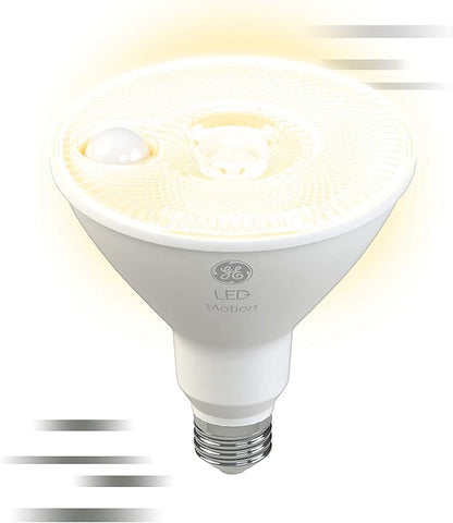 GE LED+ Motion Sensor LED Light Bulbs, 14W, PAR38 Outdoor Security Floodlights, Warm White, CAC (2 Pack)