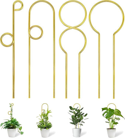 14.17in Plant Trellis Indoor, 4.2mm Dia Gold Small Trellis for Potted Plants, Metal Trellis for Climbing Plants Indoor Support for houseplant Hoya Photos Succulents Hostas, Plant Decor