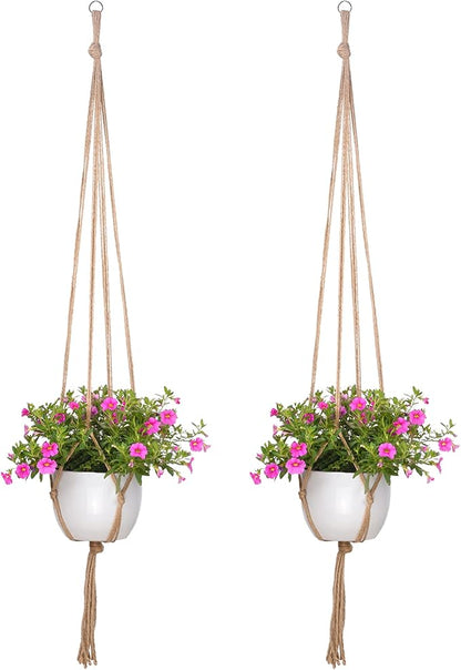 EBOOT 2 Pack 48 Inch Large Macrame Plant Hanger Rope to Hang Flower Pot Plant Holder for Indoor Outdoor Decorations, 4 Legs (Linen Color)