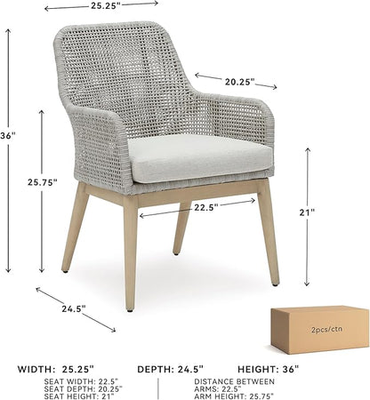 Signature Design by Ashley Seton Creek Cottage Nuvella Weather Resistant Fabric Outdoor Dining Arm Chair with Cushion, Set of 2, Light Brown & Light Gray