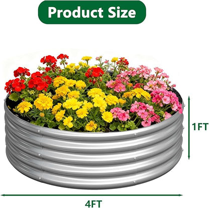 zizin 2 Pcs Round 4x4x1ft Raised Garden Bed Kit Metal Planter Box for Planting Vegetables, Silver