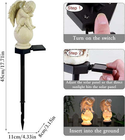 Solar Garden Angel Lights, Waterproof Outdoor Garden Angels Statue Decorations Angels Solar Lights for Cemetery Gravesite Grave Outside Yard Patio Lawn Porch (Sleeping Angel)