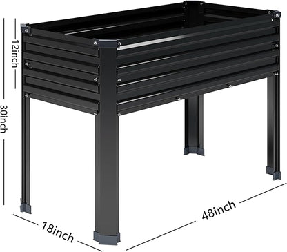 MGNO 2PCS Galvanized Raised Garden Bed Outdoor with Legs,48×18×32in Metal Elevated Raised Planter Box for Backyard, Patio, Balcony, 300lb Capacity,Black