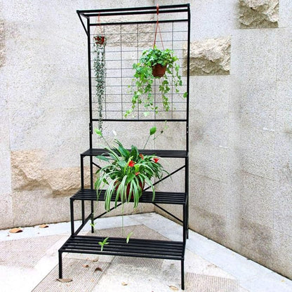 Zhongma 3 Tier Large Heavy Duty Plant Stand with Hanging Plant pot shelf, 35.43 x 33.27 x 78.74, Tall multi layer Plant Holder for Home, Garden, Each Tier: 35.43 L x 10.5W, Easy to Hold Large Plant