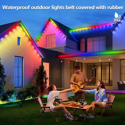 50FT Outdoor LED Strip Light Waterproof,IP68 Outside RGB+IC Light Strip with App/Remote Control,Chase Mode,Music Sync Rope Light for Balcony,Deck,Rooftop,Garden,Pool