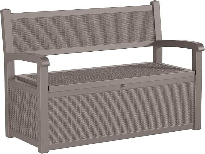 Storage Bench 80 Gallon Resin Deck Box, Gray, Lock-Ready