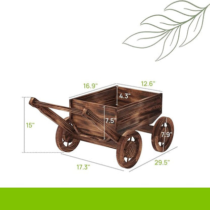 Wooden Flower Cart with Wheels Wooden Wagon Planter Outdoor Garden Planter Decor Planter Kit for Patio Balcony Trolley Decoration Succulent Flower Pot, Indoor Backyard Balcon Decor（Small）