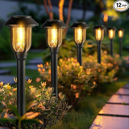 12 Pack Solar Pathway Lights Outdoor, Dusk to Dawn Solar Lights Outdoor Waterproof,Solar Garden Lights Solar Powered, Landscape Lighting for Yard Walkway Driveway Path Warm White