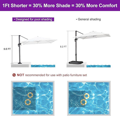 PURPLE LEAF 8' X 8' Patio Umbrella with Steel Plate Base for Pool 7' High Offset Outdoor Cantilever Umbrella Swimming Pool Umbrella with 360°Rotation for Poolside White