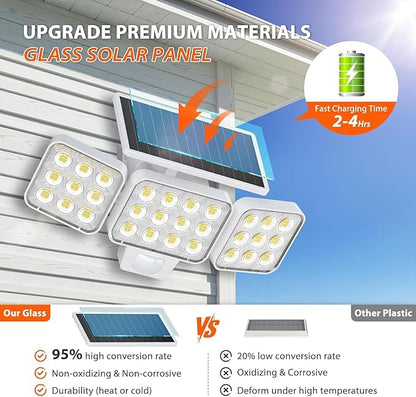 WdtPro Solar Lights Outdoor Motion Sensor 4Pack, 3500LM Bright Solar Flood Lights Outdoor, Adjustable & Upgrade Glass Panel, Wireless LED Solar Powered Security Spot Lights Waterproof for Yard-White