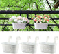 3 Pack Metal Railing Planters, 10.5" Oval Hanging Flower Pots with Detachable Hooks & Drainage Holes, Fits Rails up to 2.36", Galvanized Iron Fence Bucket for Balcony Garden Patio - Letter White