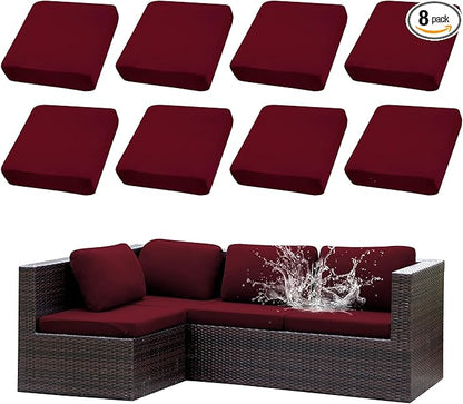Cushion Covers, 8-Piece Stretch Patio Slipcover Set in Wine Red
