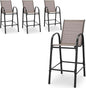 HOMREST Outdoor Bar Height Stools Set of 4,High Back Patio Chairs with Armrests,Textilene Chairs with Breathable Fabric & Metal Frame for All Weather,Taupe