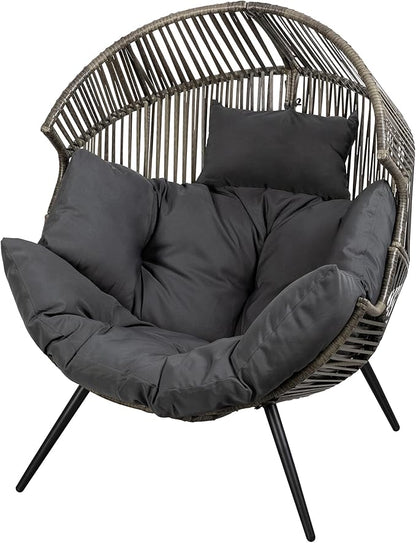 JAMFLY Egg Chair Wicker Outdoor Chairs, Oversized Patio Chair Oversized Lounger Chair with Cushion for Indoor Living Room, Bedroom, Outside Patio Backyard Balcony, Dark Gray