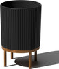 Veradek Demi Series Round Planter w/ Stand for Porch/Patio | Durable Plastic-Concrete & Wooden Stand | Modern Décor for Tall Plants, Flowers