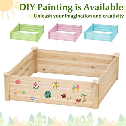 Giantex Raised Garden Bed, Wood Planter Box, Outdoor Square Garden Bed for Vegetable Flower Herb Succulent, 40" Lx40 Wx12 H, Easy Assembly