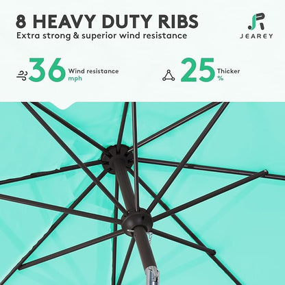 JEAREY 9FT Outdoor Patio Umbrella Market Umbrella with Push Button Tilt and Crank, Outdoor Table Umbrellas 8 Sturdy Ribs UV Protection Waterproof for Garden, Deck, Backyard, Pool (Teal)