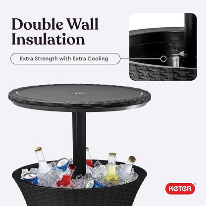 Keter Pacific Cool Bar Outdoor Patio Furniture and Hot Tub Side Table with 7.5 Gallon Beer and Wine Cooler, Dark Grey