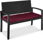 Best Choice Products Outdoor Bench 2-Person Wicker Garden Patio Benches Seating Furniture for Backyard, Porch w/Seat Cushion, 700lb Capacity - Deep Burgundy/Black