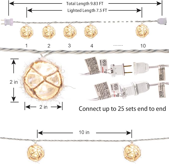 String Lights with 10 Clear Nautical Fish Float Balls, 9.83 ft Warm White
