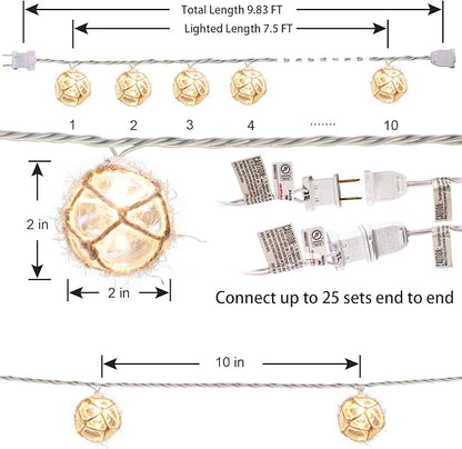 String Lights with 10 Clear Nautical Fish Float Balls, 9.83 ft Warm White