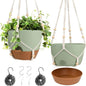 Hanging Planters for Indoor Outdoor Plants, 2 Pack Self Watering Hanging Pot with Drainage Holes, Removable Tray & 2 Kinds of Plant Hangers, 10'' Hanging Flower Pots for Home Garden Decor, Green