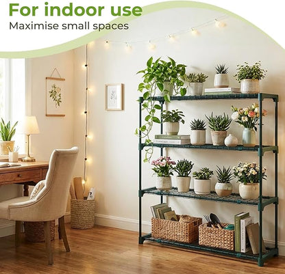 Ohuhu Plant Greenhouse Shelves 4 Tier 2 Pack Extra-Wide Stable Green House Shelving for Outdoor, 35x12x42 Inch Portable Rustproof Metal Shelf Plant Stand Rack Greenhouse Accessories