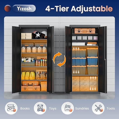 Yizosh Metal Garage Storage Cabinet with 2 Doors and 4 Adjustable Shelves - 71" Steel Lockable File Cabinet,Locking Tool Cabinets for Office,Home,Garage,School,Gym
