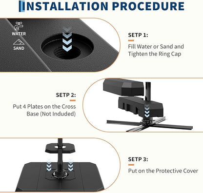 Garvee 4Pcs Patio Umbrella Base 330lb Capacity Cantilever Umbrellas Weight Stand Umbrella Base Filled with Water or Sand for 10-15FT Outdoor, Garden, Deck, Poolside Umbrellas Use, Black