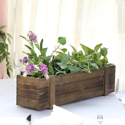 Efavormart 24"x6" Smoked Brown Rectangle Wood Planter Box with Plastic Liner, DIY Rustic Wooden Window Box for Wedding Table Centerpieces and Farmhouse Party Decor