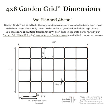 Garden Grid Watering System | Square Foot Gardening Grid & Irrigation in One | Pre-Assembled Watering Grid and Square Foot Garden Style Planting Template | USA-Made Quality | Size: 4x6 – Dims: 44"x66"