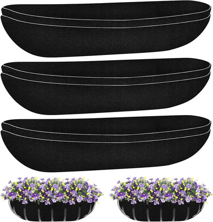 Riare 6 Pack 36 Inch Black Felt Window Box Liners- Fabric Trough Planter Basket Liners Replacement, Non-Woven Hanging Plant Liner for Wall Hanging Basket, Garden Fence Railing (Avoid Bird Nesting)