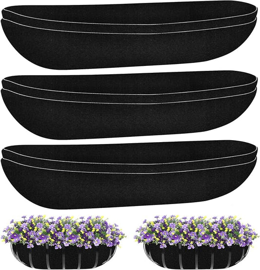 Riare 6 Pack 36 Inch Black Felt Window Box Liners- Fabric Trough Planter Basket Liners Replacement, Non-Woven Hanging Plant Liner for Wall Hanging Basket, Garden Fence Railing (Avoid Bird Nesting)
