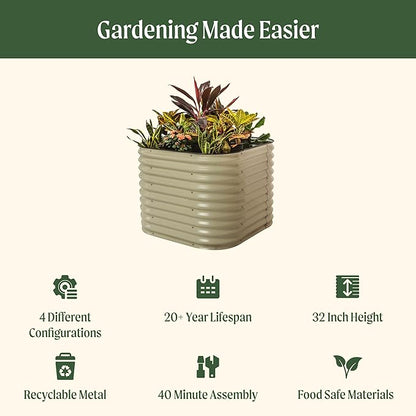 32" Extra Tall Raised Garden Bed Kits, 3.5 x 3.5 x 2.7ft Raised Planter Box Outdoor, 2 x 5 x 2.7ft Deep Root 4 in 1 Modular Metal Raised Beds for Gardening Vegetables Flowers Fruits - Olive Green