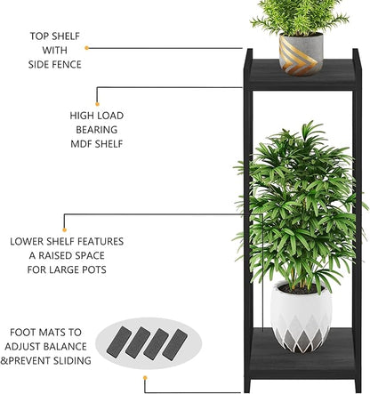 2-Tier Plant Stand Indoor, 34" Tall Modern Plant Shelf Corner Flower Pot Holder Organizer for Living Room Balcony Garden, Black