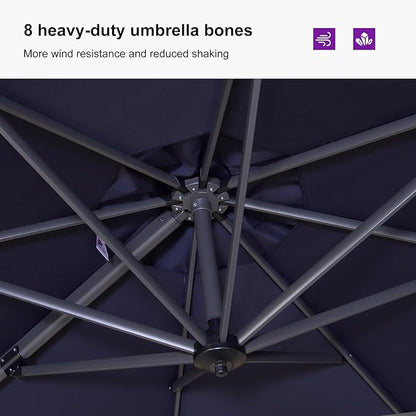 PURPLE LEAF 9'×11.5' Cantilever Patio Umbrella with Base Rectangle Offset Outdoor Umbrella Cover with Zipper for Garden Deck Pool Navy Blue