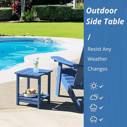 LUE BONA Adirondack Outdoor Side Table, 2-Tier Navy Blue HDPS Patio End Table Weather Resistant, Morden Side Table for Patio, Pool, Porch