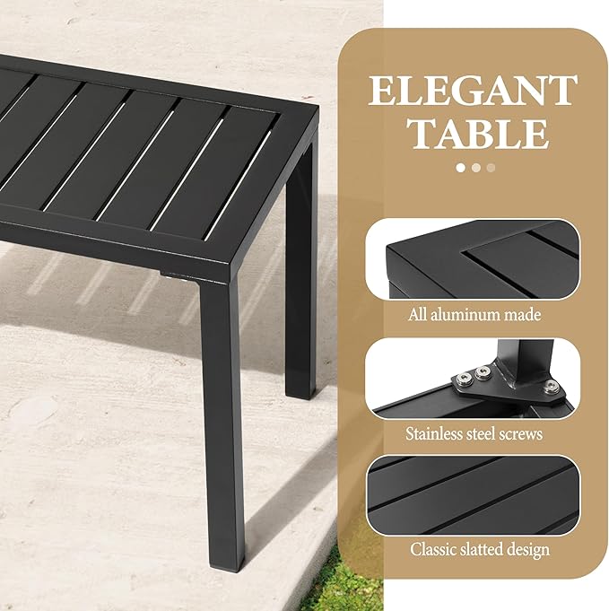 Crestlive Products Outdoor Side Table Set of 2, Aluminum Rectangular Side/End Table, Small Patio Coffee Bistro Table for Outdoor Indoor (Black)