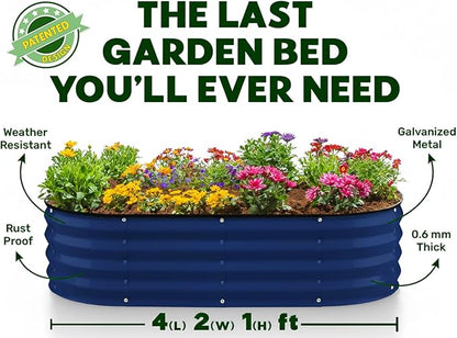 Plant & Plot Galvanized Raised Garden Beds Outdoor // 4×2×1 ft (2-Pack) Planter Raised Beds for Gardening, Vegetables, Flowers // Large Metal Garden Box // Patented Tool-Free Design (Navy)