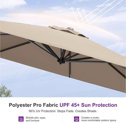 PURPLE LEAF 9 Feet Square Cantilever Umbrella Patio Umbrella with Base Outdoor Umbrella Aluminum Offsetwith 360-degree Rotation for Garden Deck Pool Patio Taupe