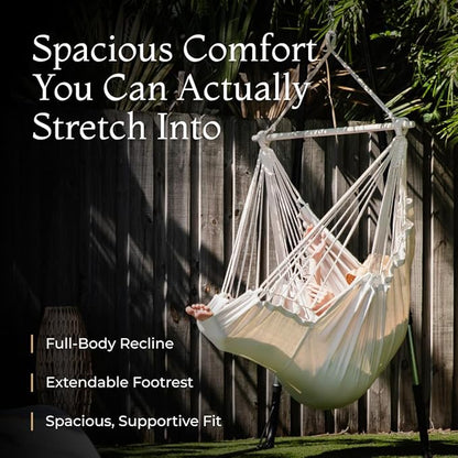 Indoor Hanging Chair for Bedroom, Patio, Porch or Room - Hammock Swing Chair - Outdoor & Indoor Swing for Adults - Quick & Easy Setup with Hardware Kit – Spacious Full Body Support – Holds 440 Lbs