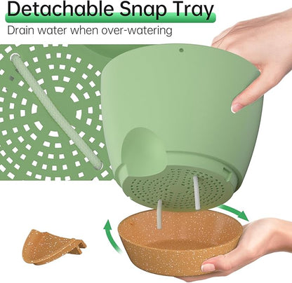 ZMTECH 10 Inch Hanging Planters for Indoor Outdoor Plants, 2 Pack Self Watering Hanging Plant Pots with Drainage Holes and Removable Saucer, Plastic Flower Hanging Pots with Watering Lip (Green)