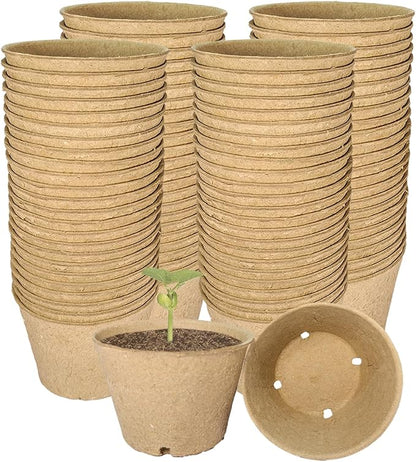 100 Pack 4 Inch Peat Pots, Biodegradable Seed Starter Pots with Drainage Holes for Indoor/Outdoor Gardening, Eco-Friendly Garden Germination Nursery Pots. (100, 4 Inch)
