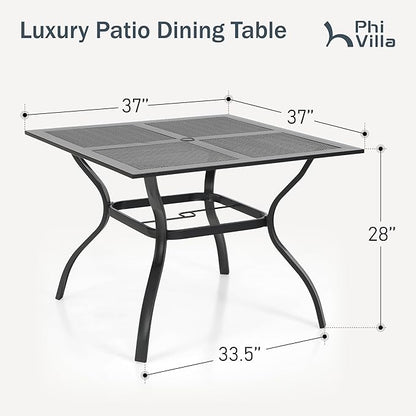 PHI VILLA 37 Inch Outdoor Dining Table Metal Steel Mesh Patio Dining Table Umbrella Table with 1.57" Umbrella Hole (Mesh)