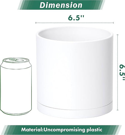 Planters 4 Pack 6.5 Inch Matte White Plastic Pots with Saucers