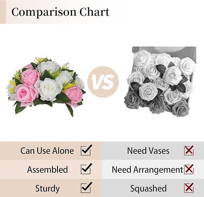 Artificial Rose Flower Balls Centerpiece, Pink and White Silk, 10 cm Base