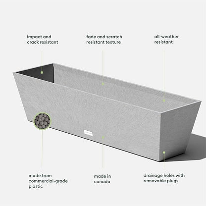 Veradek Pure Series Window Box Planter - Long Rectangular Planter for Indoor or Outdoor Windowsill/Balcony | Durable All-Weather Use with Drainage Holes | Modern Decor for Herbs, Small Plants, Flowers