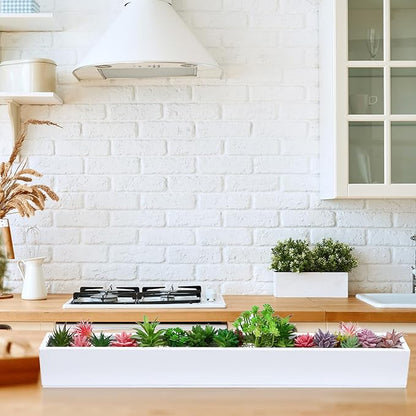 32 x 3.5 x 3.5 Inch Long Rectangular Planter Box Window Sill Plant Box Metal Water Trough Indoor Large Modern Steel with Drainage Holes Herb Garden Home(White)